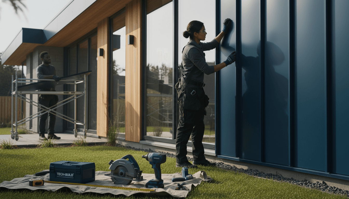 Tradespeople working on the exterior of a home